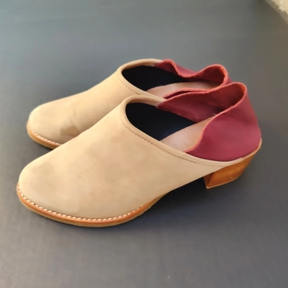 ALL BLACK Low Ankle Booties  Burgundy/Beige Leather Suede Women's Shoes Size 7